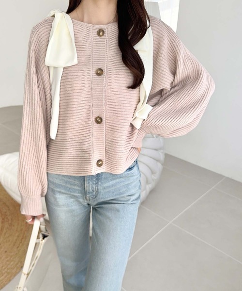 mily bilet（ミウィビレット）の「【mily bilet】あざとかわいい♪肩シフォンリボンマルチウェイニットカーディガン(ショート丈)（カーディガン/ボレロ・レディース・チャコールグレー/アイボリー/ピンク・LARGE/MEDIUM/SMALL/X-LARGE）」の17枚目の写真