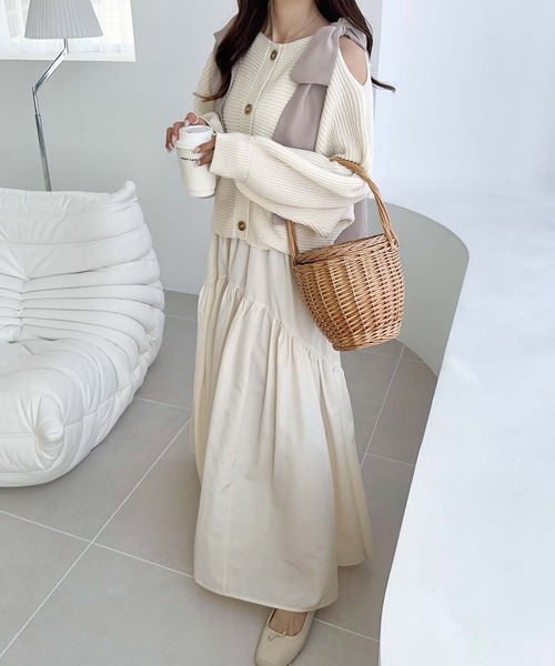 mily bilet（ミウィビレット）の「【mily bilet】あざとかわいい♪肩シフォンリボンマルチウェイニットカーディガン(ショート丈)（カーディガン/ボレロ・レディース・チャコールグレー/アイボリー/ピンク・LARGE/MEDIUM/SMALL/X-LARGE）」の5枚目の写真