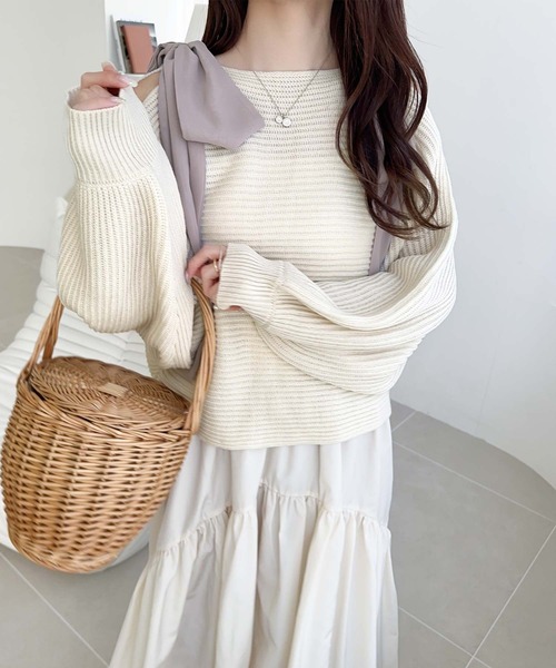 mily bilet（ミウィビレット）の「【mily bilet】あざとかわいい♪肩シフォンリボンマルチウェイニットカーディガン(ショート丈)（カーディガン/ボレロ・レディース・チャコールグレー/アイボリー/ピンク・LARGE/MEDIUM/SMALL/X-LARGE）」の8枚目の写真