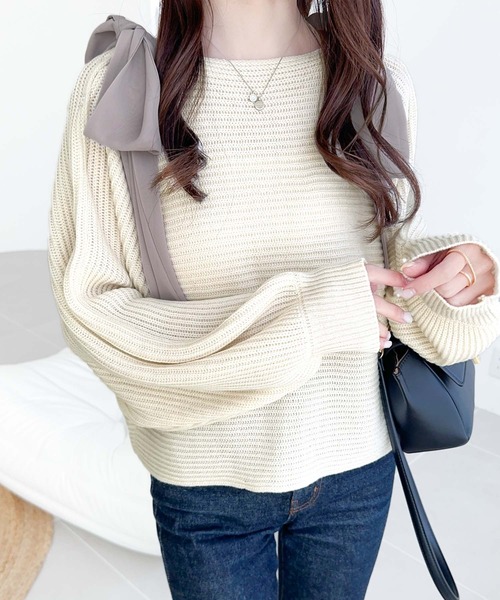 mily bilet（ミウィビレット）の「【mily bilet】あざとかわいい♪肩シフォンリボンマルチウェイニットカーディガン(ショート丈)（カーディガン/ボレロ・レディース・チャコールグレー/アイボリー/ピンク・LARGE/MEDIUM/SMALL/X-LARGE）」の9枚目の写真