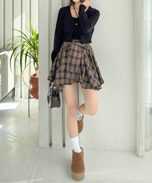 clear（クリア）の「チェック柄ラップ風スカート[インパン付 ミニ丈 レイヤード 韓国ファッション] ≪2025SS新作≫（スカート・レディース・グリーン/ネイビー/ブラック・F）」の19枚目の写真