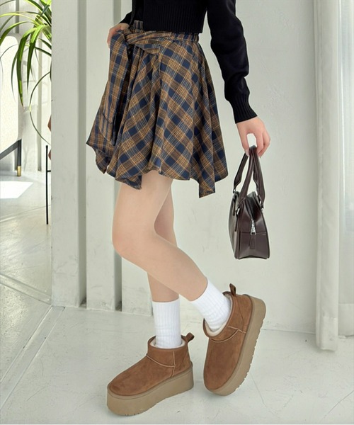 clear（クリア）の「チェック柄ラップ風スカート[インパン付 ミニ丈 レイヤード 韓国ファッション] ≪2025SS新作≫（スカート・レディース・グリーン/ネイビー/ブラック・F）」の20枚目の写真