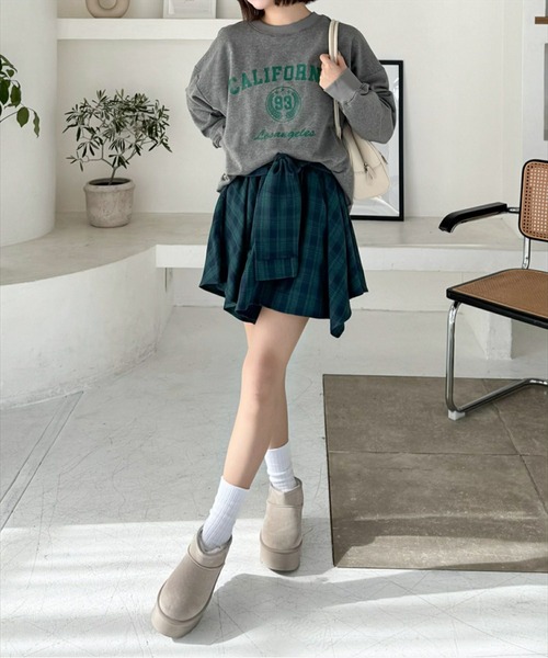 clear（クリア）の「チェック柄ラップ風スカート[インパン付 ミニ丈 レイヤード 韓国ファッション] ≪2025SS新作≫（スカート・レディース・グリーン/ネイビー/ブラック・F）」の21枚目の写真