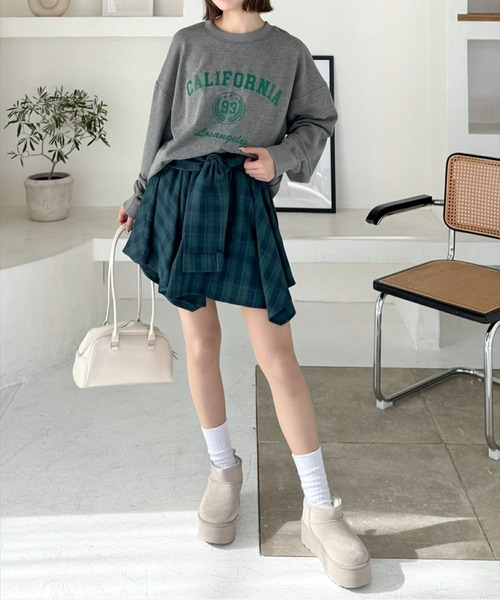 clear（クリア）の「チェック柄ラップ風スカート[インパン付 ミニ丈 レイヤード 韓国ファッション] ≪2025SS新作≫（スカート・レディース・グリーン/ネイビー/ブラック・F）」の22枚目の写真