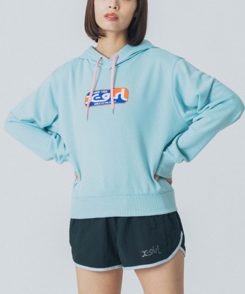 X-girl（エックスガール）の「X-GIRL/エックスガール クロップド丈パーカー 155251012002（パーカー・レディース・ライトブルー/グレー/ホワイト/ライム/オレンジ/ライトイエロー・L/M）」の4枚目の写真