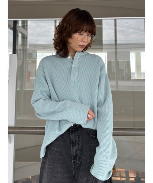 セール】ワッフルヘンリーカットトップス【手洗い可能】（T