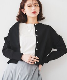 アンタイトル カーディガン 半袖 クルーネック トップス レディース Oサイズ ブラック UNTITLED ショート丈/一枚着も可能】ウールフォックス Vネック