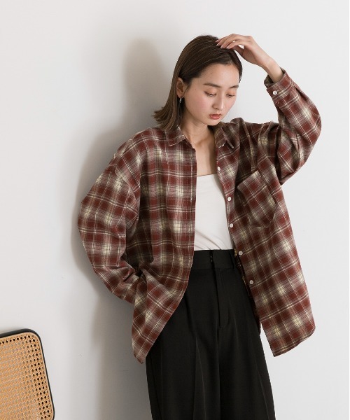 ad thie(アドティエ)の「オーバーサイズ チェックシャツ(シャツ/ブラウス・レディース・ブラック/ブルー/レッド/ブラウン・FREE)」の18枚目の写真