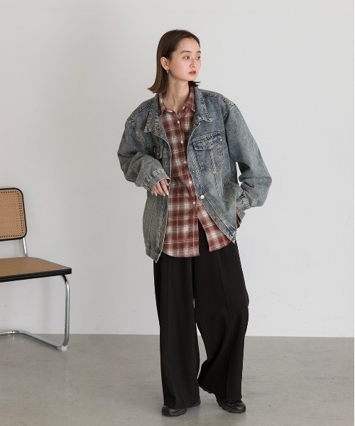 ad thie(アドティエ)の「オーバーサイズ チェックシャツ(シャツ/ブラウス・レディース・ブラック/ブルー/レッド/ブラウン・FREE)」の5枚目の写真