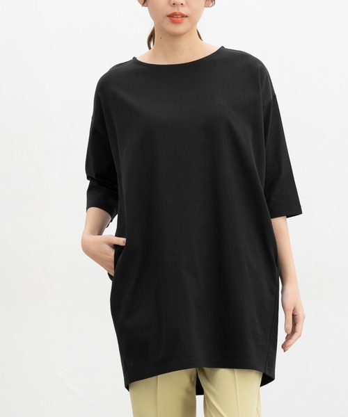 Honeys（ハニーズ）の「【ＵＶカット】７分袖コクーンチュニック（チュニック・レディース・ブラック系その他/ネイビー系/ブルー/ブラック・L/LL/M）」の2枚目の写真