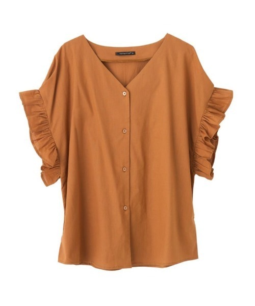 aquagarage（アクアガレージ）の「涼しげ素材のラッフルスリーブVネックブラウス（シャツ/ブラウス・レディース・オフホワイト/カーキ/ブラック/キャメル/ベージュ・M/L/S）」の8枚目の写真