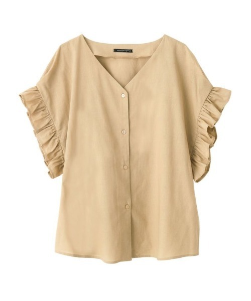 aquagarage（アクアガレージ）の「涼しげ素材のラッフルスリーブVネックブラウス（シャツ/ブラウス・レディース・オフホワイト/カーキ/ブラック/キャメル/ベージュ・M/L/S）」の9枚目の写真