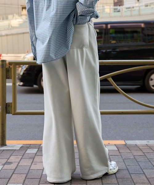 セール】タックワイド裾ドローコードストレートスウェットパンツ
