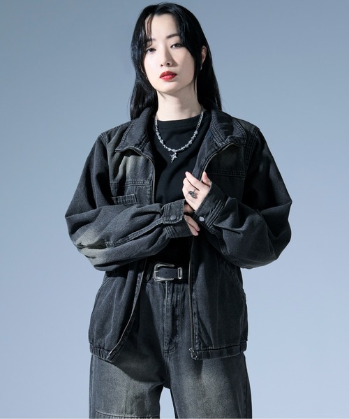 ‼️訳あり‼️デニムブルゾン Lサイズ LiSA セール】オーバーダイジップデニムブルゾン/SET UP対応（デニム