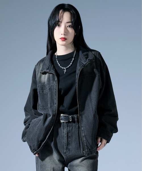 Ellno Loset(エルノロゼット)の「オーバーダイジップデニムブルゾン/SET UP対応(デニムジャケット・メンズ・ブラック/ブラック×レッド・SMALL/MEDIUM/LARGE)」の20枚目の写真