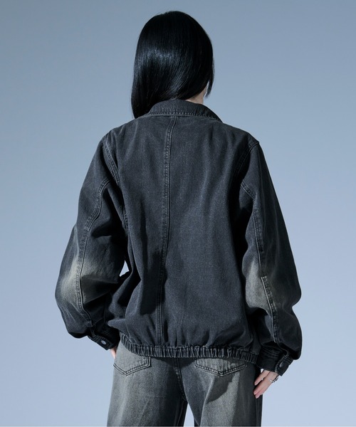 Ellno Loset(エルノロゼット)の「オーバーダイジップデニムブルゾン/SET UP対応(デニムジャケット・メンズ・ブラック/ブラック×レッド・SMALL/MEDIUM/LARGE)」の22枚目の写真