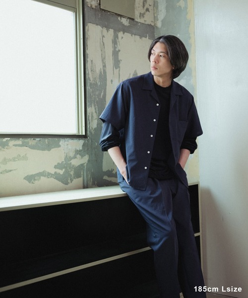 ADAM ET ROPE'(アダムエロペ)の「【RIRANCHA】サマーセットアップ / オープンカラーシャツ & スラックス / イージーケア / 接触冷感 / 吸水速乾(セットアップ・メンズ・グリーン系その他/ライトグリーン/ブラック系その他/ブルー系その他4/ダークグリーン/ブルー系その他・S/XL/L/M)」の9枚目の写真