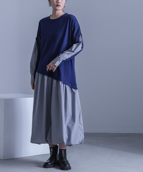kOhAKU(コハク)の「異素材ドッキングバルーンワンピース(ワンピース・レディース・ブラック/ネイビー・2/1)」の1枚目の写真