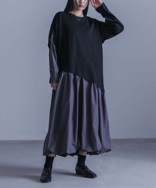 kOhAKU(コハク)の「異素材ドッキングバルーンワンピース(ワンピース・レディース・ブラック/ネイビー・2/1)」の3枚目の写真
