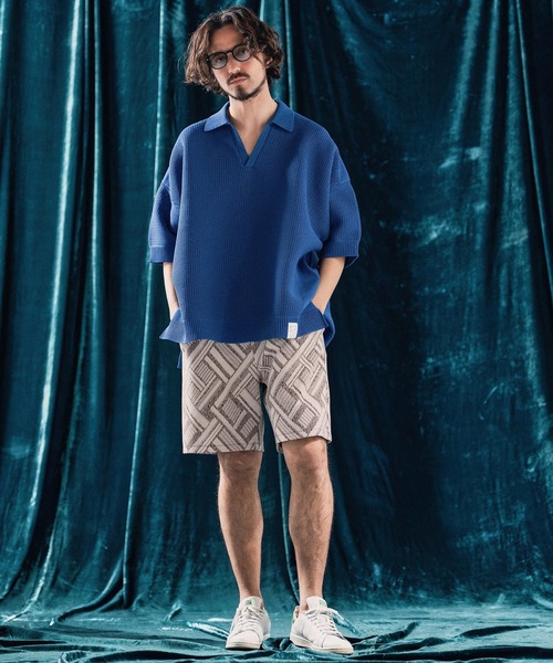 ANGENEHM(アンゲネーム)の「mp13336-Geometric jacquard fabric shorts ショートパンツ(その他パンツ・メンズ・ブラック/キナリ・S/M/L)」の8枚目の写真