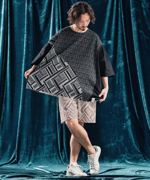 ANGENEHM(アンゲネーム)の「mp13336-Geometric jacquard fabric shorts ショートパンツ(その他パンツ・メンズ・ブラック/キナリ・S/M/L)」の7枚目の写真