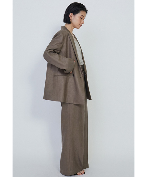 【美品】1er Arrondissement リネン ジャケット　ダブル　軽量 リネンツイルダブルブレストジャケット】｜1er Arrondissement