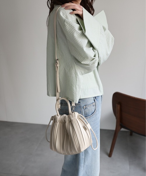 S'AIME■プリーツ巾着バケットバッグ(半月型小銭入れ付)/送料込 セール】プリーツ巾着ショルダーバッグ / ミニバッグ