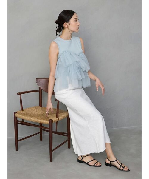 OUNNOUN（オウンノウン）の「【OUNNOUN】デザインペプラムタンクトップ（Tシャツ/カットソー・レディース・ブラック/ライトブルー/ホワイト・FREE）」の5枚目の写真