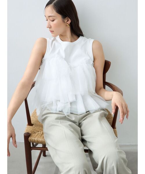 OUNNOUN（オウンノウン）の「【OUNNOUN】デザインペプラムタンクトップ（Tシャツ/カットソー・レディース・ブラック/ライトブルー/ホワイト・FREE）」の12枚目の写真