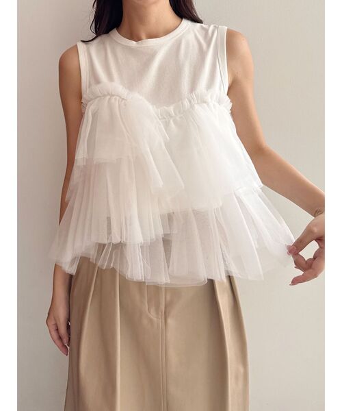 OUNNOUN（オウンノウン）の「【OUNNOUN】デザインペプラムタンクトップ（Tシャツ/カットソー・レディース・ブラック/ライトブルー/ホワイト・FREE）」の16枚目の写真