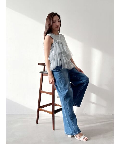 OUNNOUN（オウンノウン）の「【OUNNOUN】デザインペプラムタンクトップ（Tシャツ/カットソー・レディース・ブラック/ライトブルー/ホワイト・FREE）」の20枚目の写真