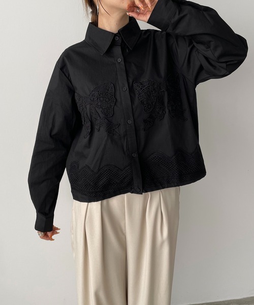 antic rag(アンティックラグ)の「リボンレースブラウス(シャツ/ブラウス・レディース・ブラック/ストライプ/ホワイト・FREE)」の1枚目の写真