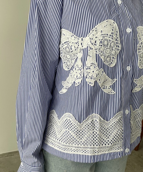 antic rag(アンティックラグ)の「リボンレースブラウス(シャツ/ブラウス・レディース・ブラック/ストライプ/ホワイト・FREE)」の13枚目の写真