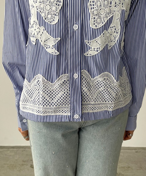 antic rag(アンティックラグ)の「リボンレースブラウス(シャツ/ブラウス・レディース・ブラック/ストライプ/ホワイト・FREE)」の9枚目の写真