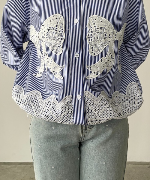 antic rag(アンティックラグ)の「リボンレースブラウス(シャツ/ブラウス・レディース・ブラック/ストライプ/ホワイト・FREE)」の8枚目の写真