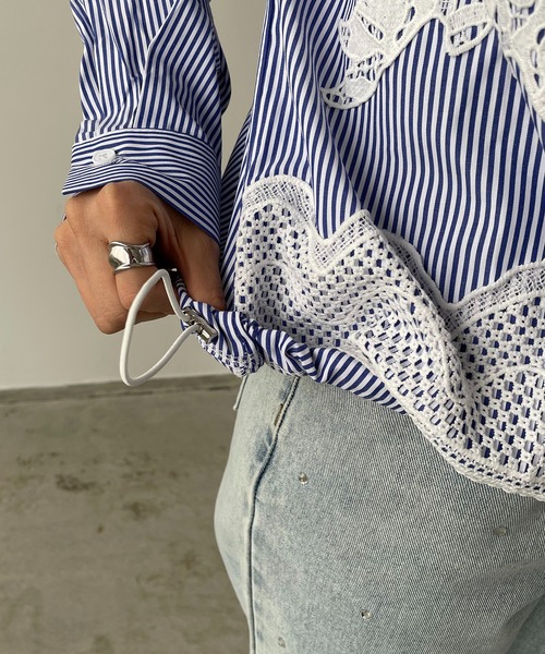 antic rag(アンティックラグ)の「リボンレースブラウス(シャツ/ブラウス・レディース・ブラック/ストライプ/ホワイト・FREE)」の7枚目の写真