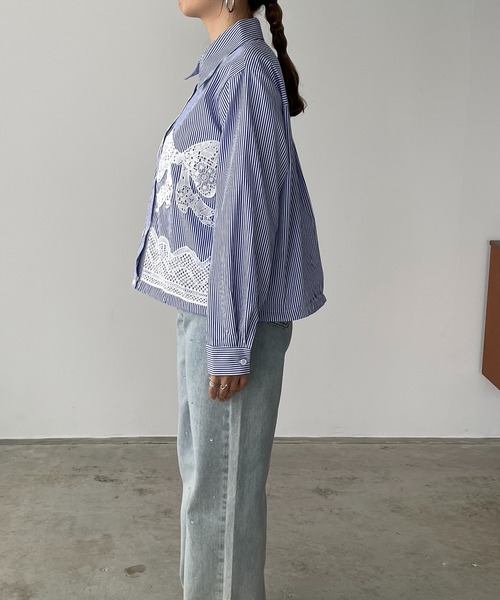 antic rag(アンティックラグ)の「リボンレースブラウス(シャツ/ブラウス・レディース・ブラック/ストライプ/ホワイト・FREE)」の5枚目の写真