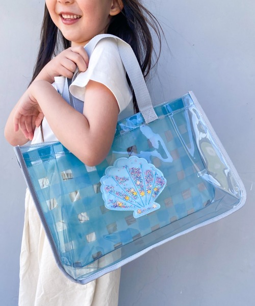 Marble Line（マーブルライン）の「クリアキラキラプールバッグ（スイムグッズ・キッズ・ピンク/ラベンダー/オレンジ/オフホワイト/サックスブルー・FREE）」の2枚目の写真