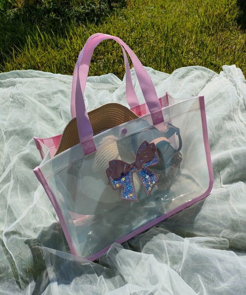 Marble Line（マーブルライン）の「クリアキラキラプールバッグ（スイムグッズ・キッズ・ピンク/ラベンダー/オレンジ/オフホワイト/サックスブルー・FREE）」の4枚目の写真