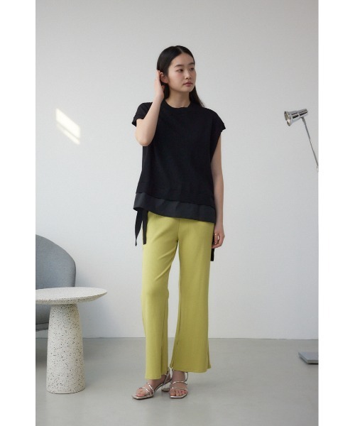 AZUL by moussy(アズールバイマウジー)の「リブタイトフレアパンツ 春服 秋服 美シルエット リブパンツ ウエストゴム(スラックス・レディース・ブラック/イエロー/ライトグレー・FREE)」の11枚目の写真