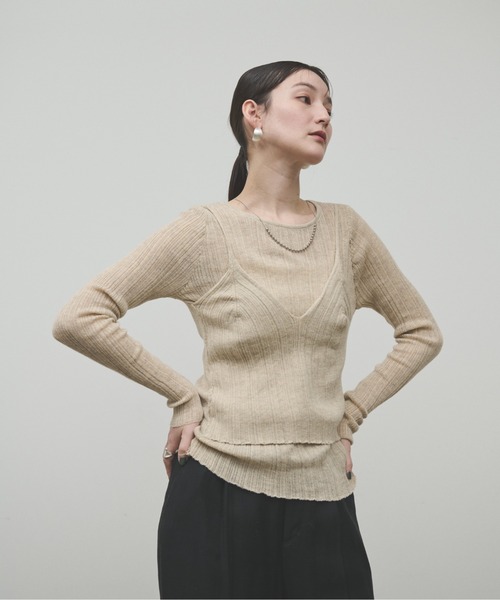 Lutim by u(ルチバイユー)の「Docking bustier sheer knit tops / ドッキングビスチェシアーニットトップス(Tシャツ/カットソー・レディース・ベージュ/ホワイト/グレー・FREE)」の3枚目の写真