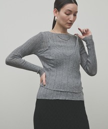 Docking bustier sheer knit tops / ドッキングビスチェシアーニットトップス