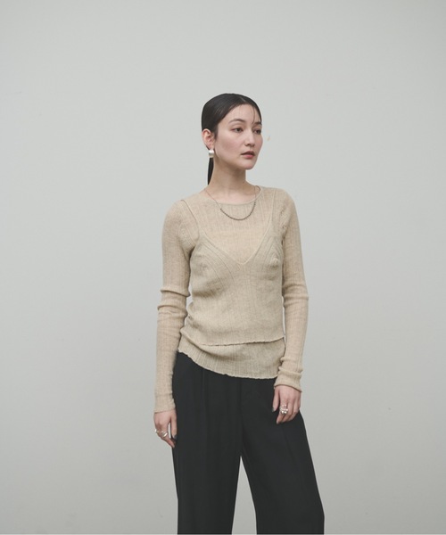 Lutim by u(ルチバイユー)の「Docking bustier sheer knit tops / ドッキングビスチェシアーニットトップス(Tシャツ/カットソー・レディース・ベージュ/ホワイト/グレー・FREE)」の10枚目の写真