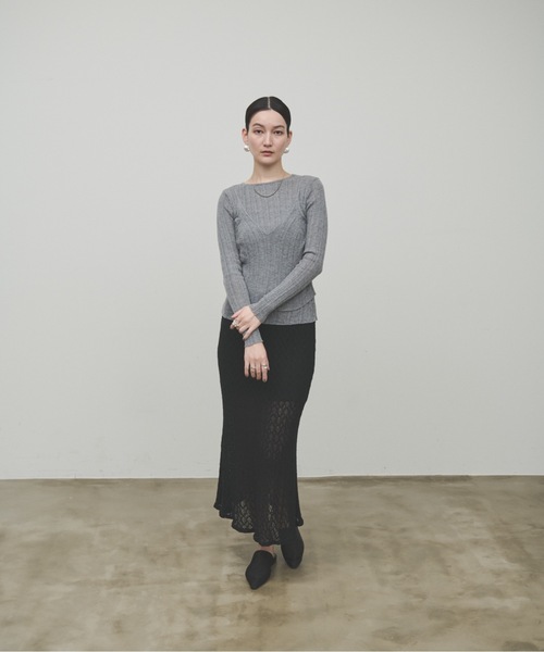Lutim by u(ルチバイユー)の「Docking bustier sheer knit tops / ドッキングビスチェシアーニットトップス(Tシャツ/カットソー・レディース・ベージュ/ホワイト/グレー・FREE)」の19枚目の写真
