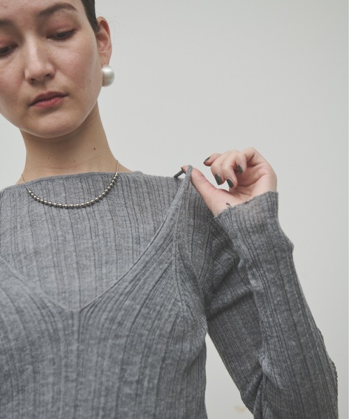 Lutim by u(ルチバイユー)の「Docking bustier sheer knit tops / ドッキングビスチェシアーニットトップス(Tシャツ/カットソー・レディース・ベージュ/ホワイト/グレー・FREE)」の15枚目の写真