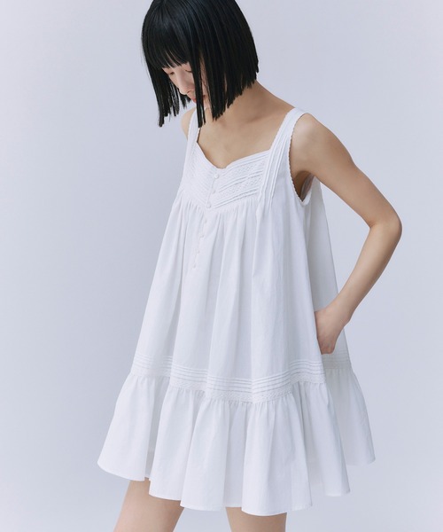 美品》eimy istoire ラインレースフリルスリーブフレアワンピース S