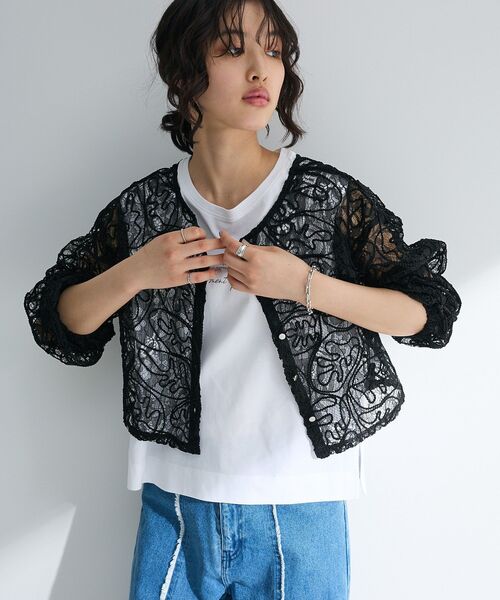 ELENCARE DUE（エレンカーレデュエ）の「・ELENCARE DUE 2wayコードレースカーデ（カーディガン/ボレロ・レディース・チャコールグレー/ブラック/アイボリー・FREE）」の4枚目の写真