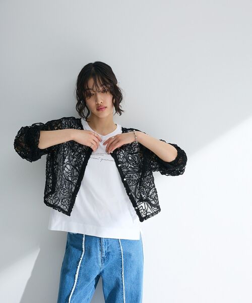 ELENCARE DUE（エレンカーレデュエ）の「・ELENCARE DUE 2wayコードレースカーデ（カーディガン/ボレロ・レディース・チャコールグレー/ブラック/アイボリー・FREE）」の8枚目の写真