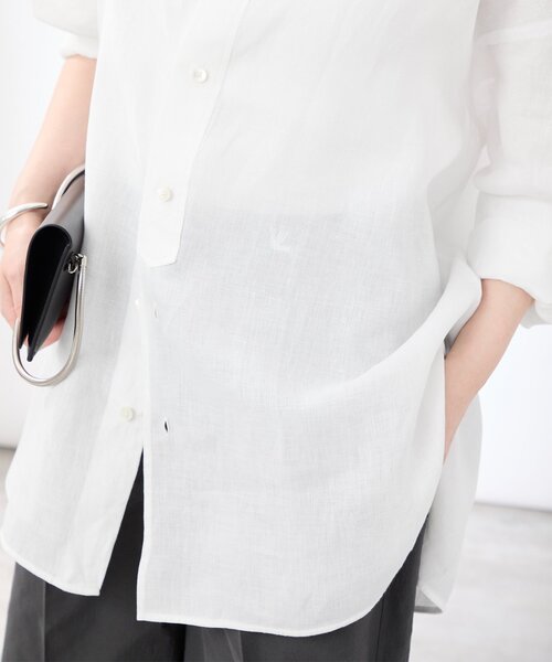 美品 ティッカ リネンスクエアビッグシャツ バンドカラー ホワイト TICCA / リネン スクエア ビッグシャツ（シャツ/ブラウス