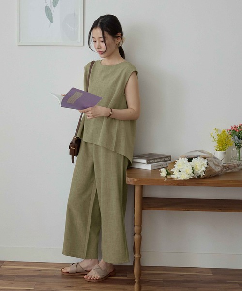 CHAN ME(チャンミ)の「麻調ワイドパンツ(ショート丈)(その他パンツ・レディース・チャコールグレー/ブラック/グレイッシュベージュ/サックスブルー/グリーン/バーガンディー・MEDIUM/LARGE/X-LARGE)」の21枚目の写真